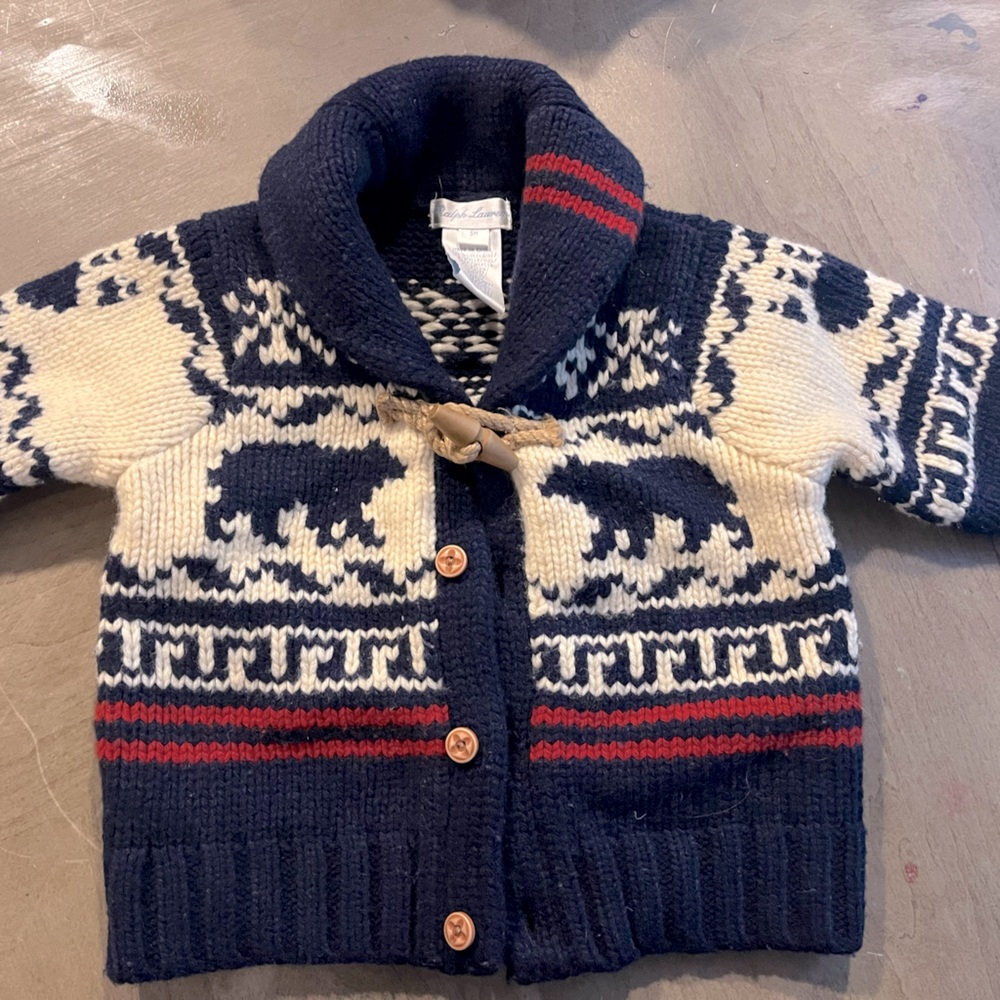 Navy and Cream Ralph Lauren Infant Cardigan Fair Isle Winter